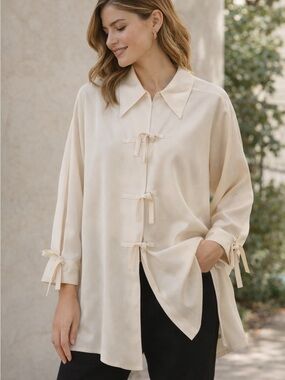 Mondi Cream Button-Down Tie Detail Blouse